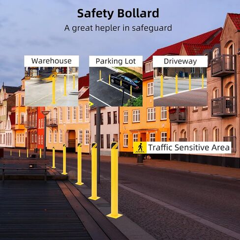 Safety Bollard 4 Packs ، 42 بوصة على ارتفاع الصلب بولارد منشور لسيارات السيارات ، و 4.5 بوصة أنبوب القطر ، و pollard صفراء مع 16 براغي مرساة ، مثالية للمناطق الحساسة لحركة المرور ، حاجز الممر in Saudi Arabia