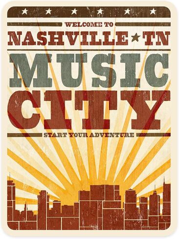 Die Cut Sticker Nashville ، Tennessee ، City و Sunburst ، ScreenPrint ، ملصق فينيل 3 إلى 6 بوصات ، (شارات مضادة للماء للسيارات ، زجاجات المياه ، أجهزة الكمبيوتر المحمولة ، المبردات) ، كبيرة in Saudi Arabia