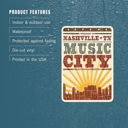 Die Cut Sticker Nashville ، Tennessee ، City و Sunburst ، ScreenPrint ، ملصق فينيل 3 إلى 6 بوصات ، (شارات مضادة للماء للسيارات ، زجاجات المياه ، أجهزة الكمبيوتر المحمولة ، المبردات) ، كبيرة in Saudi Arabia
