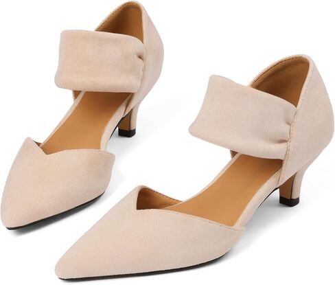 Womens Low Kitten Heels Closed Pointed Toe Slip on Pumps Ankle Strap Heels Sexy Elegant Bridal Party Dressy Shoes in Saudi Arabia
