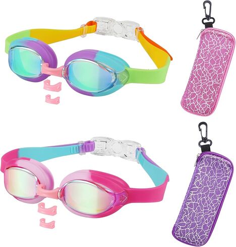 أطفال سباحة نظارات العمر 3-14،2 حزمة السباحة للنظارات الوظامية للأطفال/الأولاد/الفتيات مع حالة in Kuwait