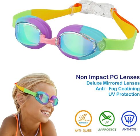 أطفال سباحة نظارات العمر 3-14،2 حزمة السباحة للنظارات الوظامية للأطفال/الأولاد/الفتيات مع حالة in Kuwait