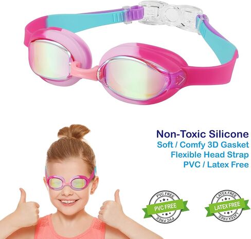 أطفال سباحة نظارات العمر 3-14،2 حزمة السباحة للنظارات الوظامية للأطفال/الأولاد/الفتيات مع حالة in Kuwait