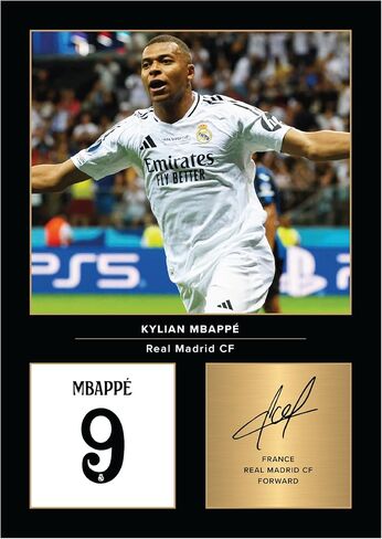 Icons Wall Art - Kylian Mbappe Real Madrid A4 Displated Photo Photo - Signature Digitally - Football/Soccer Fan Gift - Poster Real Madrid Memorabilia Poster in Saudi Arabia