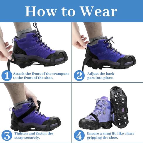 Ice Cleats for Shoes and Boots, Silicone Stainless Steel Snow Spikes for Shoes, Crampons Spikes for Ice Fishing Gear, Winter Climbing & Hiking Supplies in Saudi Arabia