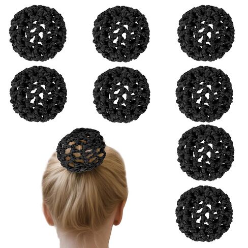 8 Pieces Ballet Hair Bun Covers, Handmade Crochet Hair Net, Invisible Knit Thicker Hairnets Hairs Donut Bun Holder for Ballet, Black Elastic Reusable Mesh Hairnet Covers for Women, Dance, Food Service in Kuwait