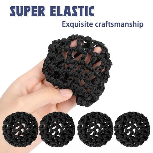 8 Pieces Ballet Hair Bun Covers, Handmade Crochet Hair Net, Invisible Knit Thicker Hairnets Hairs Donut Bun Holder for Ballet, Black Elastic Reusable Mesh Hairnet Covers for Women, Dance, Food Service in Kuwait
