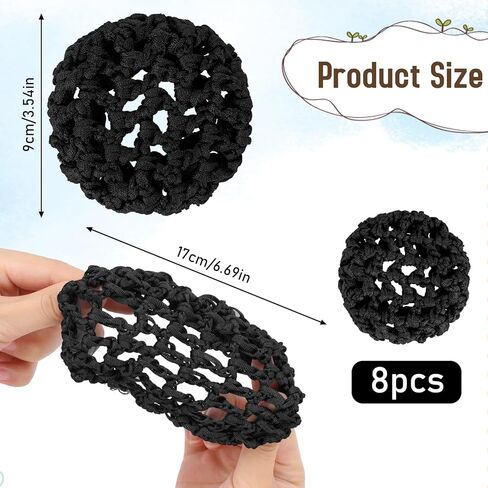 8 Pieces Ballet Hair Bun Covers, Handmade Crochet Hair Net, Invisible Knit Thicker Hairnets Hairs Donut Bun Holder for Ballet, Black Elastic Reusable Mesh Hairnet Covers for Women, Dance, Food Service in Kuwait