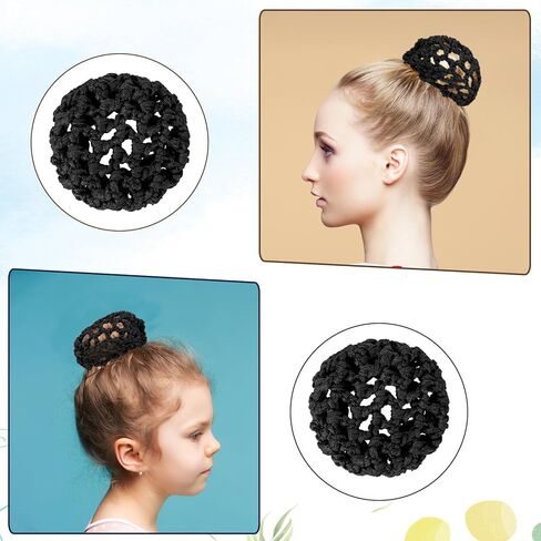 8 Pieces Ballet Hair Bun Covers, Handmade Crochet Hair Net, Invisible Knit Thicker Hairnets Hairs Donut Bun Holder for Ballet, Black Elastic Reusable Mesh Hairnet Covers for Women, Dance, Food Service in Kuwait