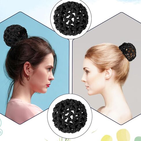 8 Pieces Ballet Hair Bun Covers, Handmade Crochet Hair Net, Invisible Knit Thicker Hairnets Hairs Donut Bun Holder for Ballet, Black Elastic Reusable Mesh Hairnet Covers for Women, Dance, Food Service in Kuwait