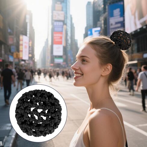 8 Pieces Ballet Hair Bun Covers, Handmade Crochet Hair Net, Invisible Knit Thicker Hairnets Hairs Donut Bun Holder for Ballet, Black Elastic Reusable Mesh Hairnet Covers for Women, Dance, Food Service in Kuwait