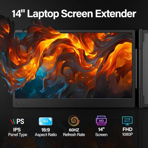 امتداد شاشة الكمبيوتر المحمول 0.17 "Ultra-Shin ، 14.2" FHD 1080p IPS جهاز محمول لجهاز الكمبيوتر المحمول ، موسع شاشة السفر المزدوج مناسبة لـ 13 "-17.3" توصيل وتشغيل in Kuwait