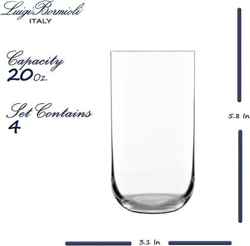 Luigi Bormioli Sublime Highball Classes مجموعة من 4-20 أوقية من أكواب الشرب لعصير الماء أو الكوكتيلات-الأواني الزجاجية الكريستالية الخالية من الرصاص مع الحافات المعززة وتصميم الحد الأدنى ، المصنوعة في إيطاليا in Kuwait