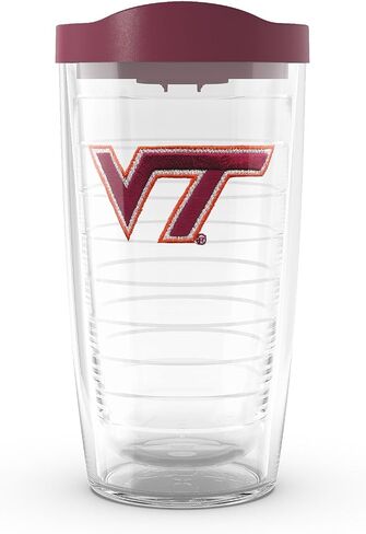 Tervis صنع في الولايات المتحدة الأمريكية مزدوجة الجدران جامعة فرجينيا التكنولوجيا Hokies كأس Tumbler المعزول يحافظ على المشروبات الباردة والساخنة ، 16 أوقية - غطاء المارون ، الشعار الأساسي in Saudi Arabia