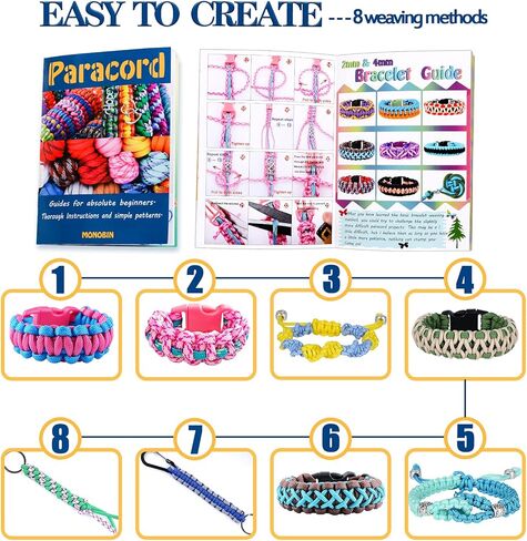 Monobin 100 PC Paracord Combo Kit مع حبات Paracord ، مشابك ملونة ، حلقات لصنع أساور سلك المظلة ، حبل ، معلقات حقيبة (A ، 100pc) in Kuwait