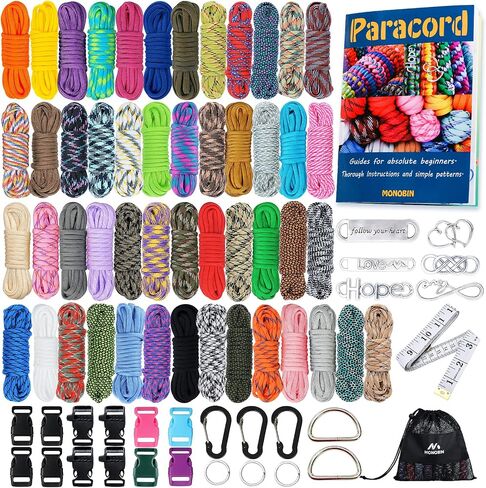 Monobin 100 PC Paracord Combo Kit مع حبات Paracord ، مشابك ملونة ، حلقات لصنع أساور سلك المظلة ، حبل ، معلقات حقيبة (A ، 100pc) in Kuwait
