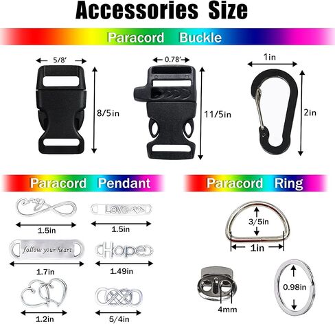 Monobin 100 PC Paracord Combo Kit مع حبات Paracord ، مشابك ملونة ، حلقات لصنع أساور سلك المظلة ، حبل ، معلقات حقيبة (A ، 100pc) in Kuwait