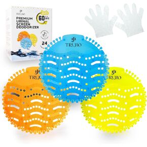24-Pack Urinal Screen Deodorizer Plus 24 Gloves - Long-Lasting Anti-Splash Urinal Cakes for Mens Bathroom Urine Catcher for Toilet Bulk Hotel Toiletries for Urinals, Restaurants, Schools, Offices in Saudi Arabia