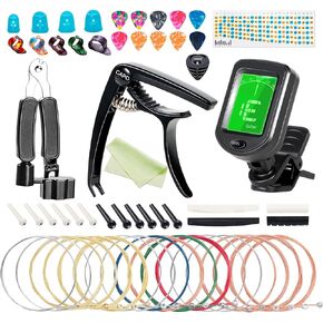 Acoustic Guitar Accessories Kit Strings Replacement Including Strings, Capo, Guitar Tuner, Picks,3-in-1 Winder, Bridge Pins, Picks for Guitar Players Beginners, 59PCS in Saudi Arabia