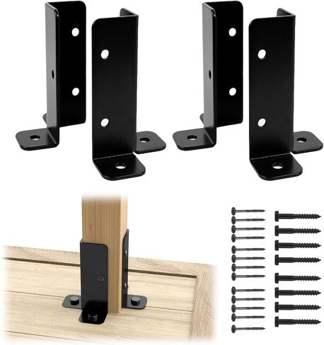 Muzata 4Pack قابلة للتعديل بعد قوسين قاعدة تناسب 1.5x1.5 2x2 2x4 4x4 سور الخشب الشاقية العريشة نصف عمود الأسود in Saudi Arabia