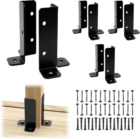 Muzata 4Pack Adjustable Post Base Brackets Fit 1.5x1.5 2x2 2x4 4x4 Heavy Duty Wood Fence Pergola Black Half Column Deck Post Anchor for Deck Railing Mailbox WT32 in Saudi Arabia