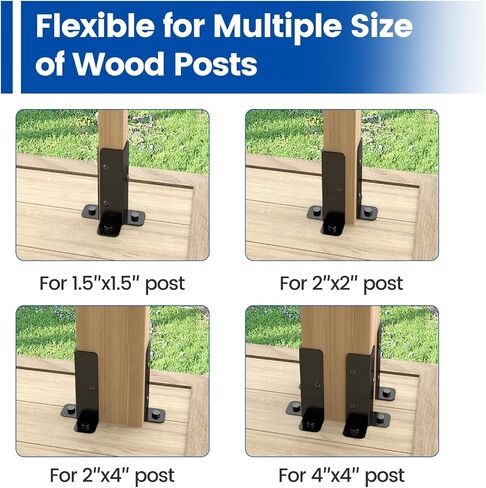 Muzata 4Pack قابلة للتعديل بعد قوسين قاعدة تناسب 1.5x1.5 2x2 2x4 4x4 سور الخشب الشاقية العريشة نصف عمود الأسود in Saudi Arabia