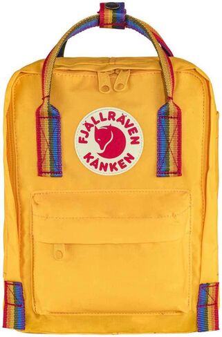 حقيبة ظهر Fjällräven Kånken Rainbow Mini للرجال والنساء - قماش متين مع أشرطة كتف قابلة للتعديل، وحقيبة ظهر خفيفة الوزن بنمط البلوط الفاتح/قوس قزح مقاس واحد مقاس واحد in Kuwait