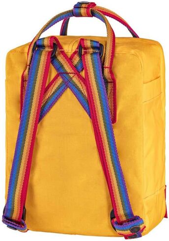 حقيبة ظهر Fjällräven Kånken Rainbow Mini للرجال والنساء - قماش متين مع أشرطة كتف قابلة للتعديل، وحقيبة ظهر خفيفة الوزن بنمط البلوط الفاتح/قوس قزح مقاس واحد مقاس واحد in Kuwait