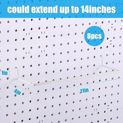 Nuanchu 8 Pcs Paper Towel Holder for Pegboard Extendable Peg Board Organizer Accessories Pegboard Towel Holder Accessories for Craft Room Laundry Room Kitchen Bathroom(White,11x4 Inch) in Saudi Arabia