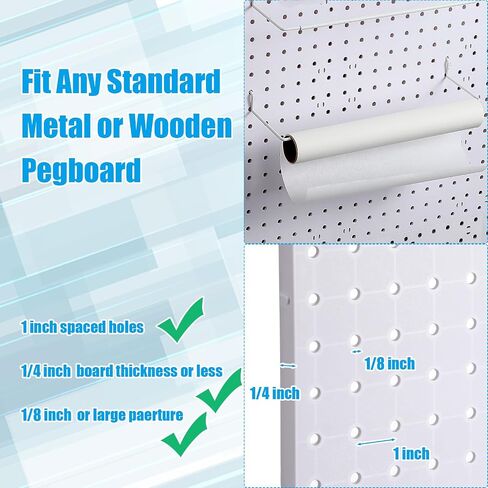Nuanchu 8 Pcs Paper Towel Holder for Pegboard Extendable Peg Board Organizer Accessories Pegboard Towel Holder Accessories for Craft Room Laundry Room Kitchen Bathroom(White,11x4 Inch) in Saudi Arabia