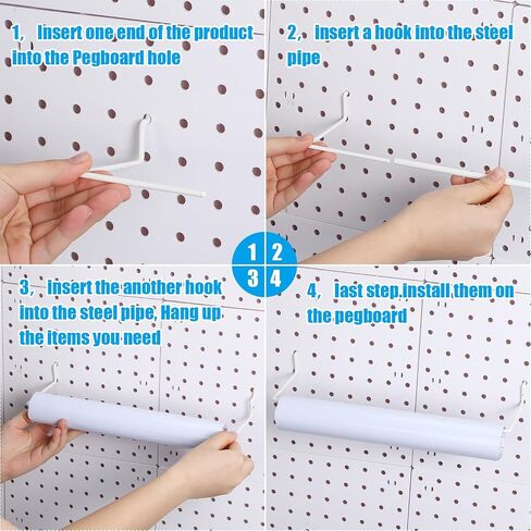 Nuanchu 8 Pcs Paper Towel Holder for Pegboard Extendable Peg Board Organizer Accessories Pegboard Towel Holder Accessories for Craft Room Laundry Room Kitchen Bathroom(White,11x4 Inch) in Saudi Arabia