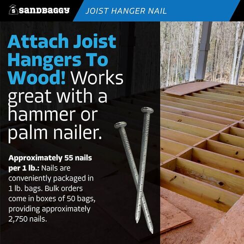 Sandbaggy 3" Joist Hanger Nails (appx. 55 nails/lb) - Barbed Shank, 9 Gauge Steel, 5/16" Diameter Round Head - 10d Nail (3, Pounds) in Saudi Arabia
