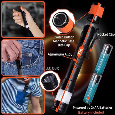 KunHe Probe 4 Pack LED 250 Lumens Pen Flashlight High Lumens with AA*8 Alkaline Batteries(Included) and Magnetic Base for Inspection Repair Engineer Gift for Husband Dad in Saudi Arabia