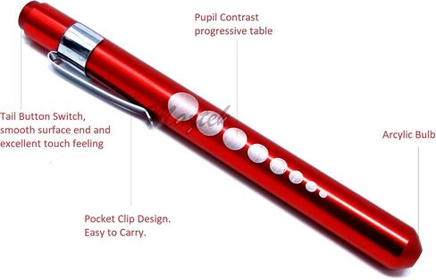 Penlight Reusable Medical Aluminum LED Pen Light with Pupil Gauge for Nurses Doctors Students with Pocket Clip (RED) in Saudi Arabia