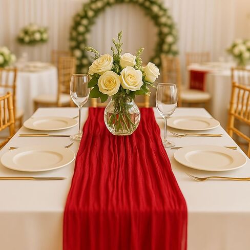 10FT Red Cheesecloth Table Runner 120 Inch Rustic Boho Gauze Cheese Cloth Table Runner for Wedding Baby Shower Bridal Shower Birthday Party Home Decorations in Saudi Arabia