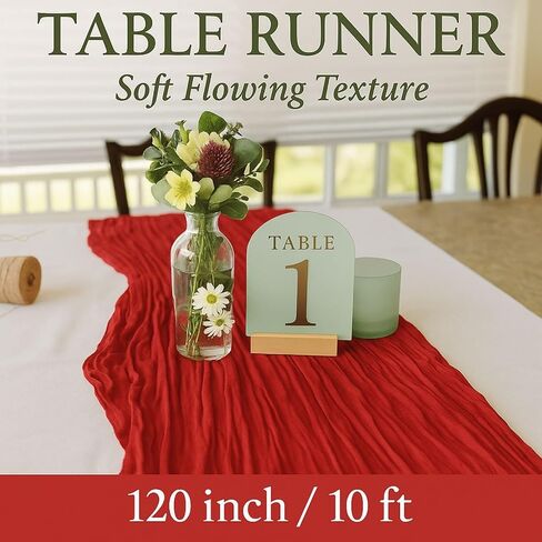 10FT Red Cheesecloth Table Runner 120 Inch Rustic Boho Gauze Cheese Cloth Table Runner for Wedding Baby Shower Bridal Shower Birthday Party Home Decorations in Saudi Arabia
