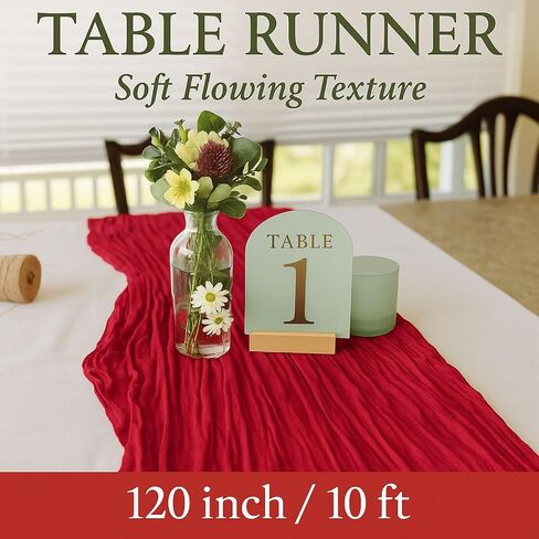 10FT Red Cheesecloth Table Runner 120 Inch Rustic Boho Gauze Cheese Cloth Table Runner for Wedding Baby Shower Bridal Shower Birthday Party Home Decorations in Saudi Arabia