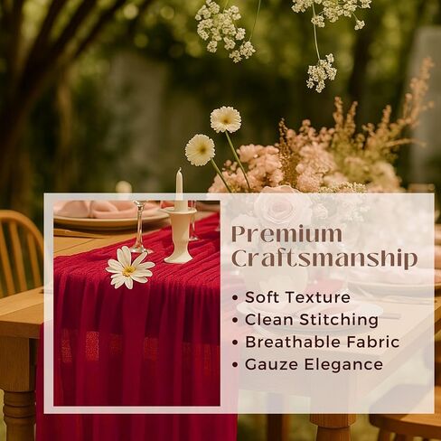 10FT Red Cheesecloth Table Runner 120 Inch Rustic Boho Gauze Cheese Cloth Table Runner for Wedding Baby Shower Bridal Shower Birthday Party Home Decorations in Saudi Arabia