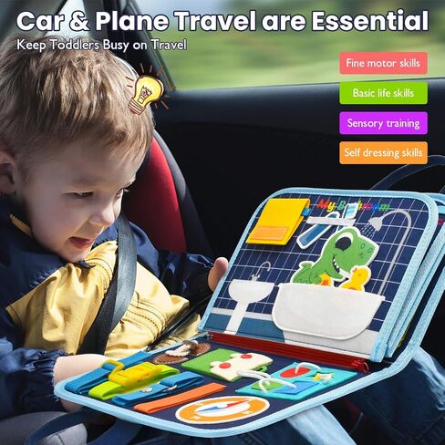 كتاب مزدحم للأطفال الصغار 1-3 ، ألعاب Montessori Toys مشغول لـ 1 2 3 3 4 سنوات هدية عيد ميلاد التعلم التعليمي التعلم الهادئ كتاب طائرة سيارات السفر لأطفال Tollders 1- 3 in Kuwait