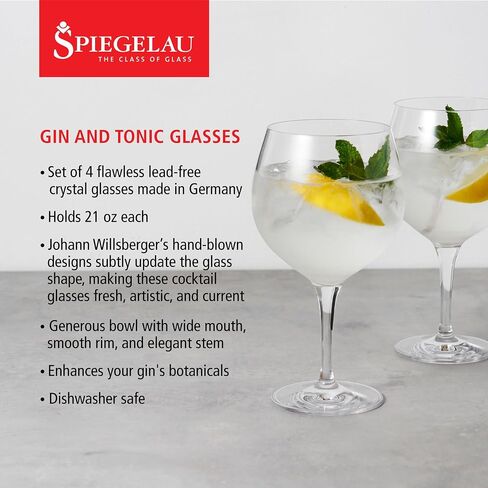 Spiegelau Special Gin and Tonic Glasses Set of 4 - European-Made Crystal, Modern Cocktail Glassware, Dishwasher Safe, Professional Quality Cocktail Glass Gift Set - 21 oz in Saudi Arabia