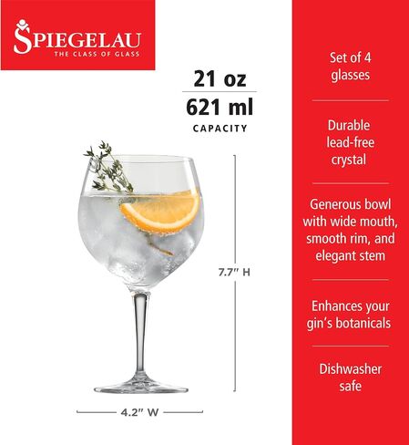 Spiegelau Special Gin and Tonic Glasses Set of 4 - European-Made Crystal, Modern Cocktail Glassware, Dishwasher Safe, Professional Quality Cocktail Glass Gift Set - 21 oz in Saudi Arabia