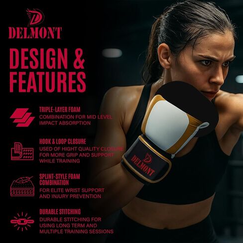 Delmont Boxing Gloves for Men and Women - Heavy Bag, Kickboxing, Sparring & Training Gloves with Multi-Layer Padding, Wrist Support & Breathable Lining - Pro Gloves for Adult Fighters & Beginners in Kuwait