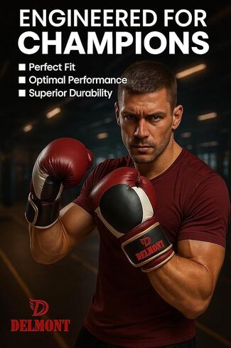 Delmont Boxing Gloves for Men and Women - Heavy Bag, Kickboxing, Sparring & Training Gloves with Multi-Layer Padding, Wrist Support & Breathable Lining - Pro Gloves for Adult Fighters & Beginners in Kuwait
