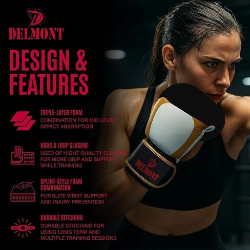 Delmont Boxing Gloves for Men and Women - Heavy Bag, Kickboxing, Sparring & Training Gloves with Multi-Layer Padding, Wrist Support & Breathable Lining - Pro Gloves for Adult Fighters & Beginners in Kuwait