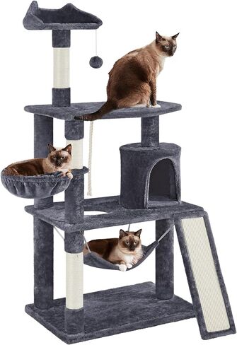 Yaheetech 63.5in شقة برج Tree Tower متعددة المستويات مع منشورات الخدش ، والأرجوحة ، وأثاث Cat Activity Center للعب القطط والقطط والحيوانات الأليفة in Kuwait