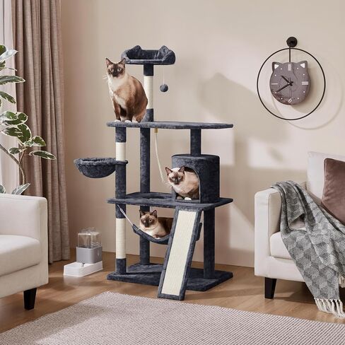 Yaheetech 63.5in شقة برج Tree Tower متعددة المستويات مع منشورات الخدش ، والأرجوحة ، وأثاث Cat Activity Center للعب القطط والقطط والحيوانات الأليفة in Kuwait