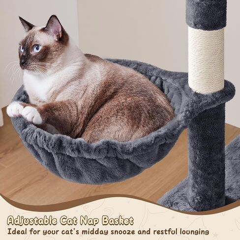 Yaheetech 63.5in شقة برج Tree Tower متعددة المستويات مع منشورات الخدش ، والأرجوحة ، وأثاث Cat Activity Center للعب القطط والقطط والحيوانات الأليفة in Kuwait