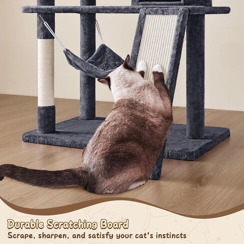 Yaheetech 63.5in شقة برج Tree Tower متعددة المستويات مع منشورات الخدش ، والأرجوحة ، وأثاث Cat Activity Center للعب القطط والقطط والحيوانات الأليفة in Kuwait