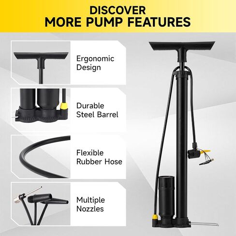 Bike Pump with Gauge,High Pressure,Floor Bicycle Pump Compatible with Presta and Schrader Valve in Saudi Arabia