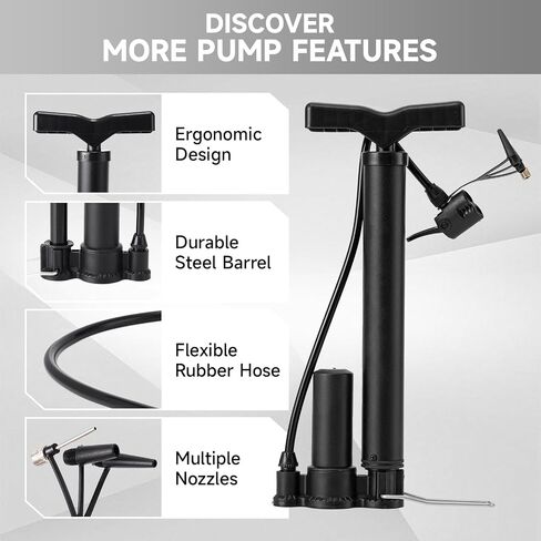 Bike Pump with Gauge,High Pressure,Floor Bicycle Pump Compatible with Presta and Schrader Valve in Saudi Arabia